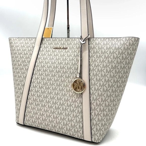 Michael Kors Pratt Large Signature Logo Tote Bag Light Cream Multi - Picture 3 of 11
